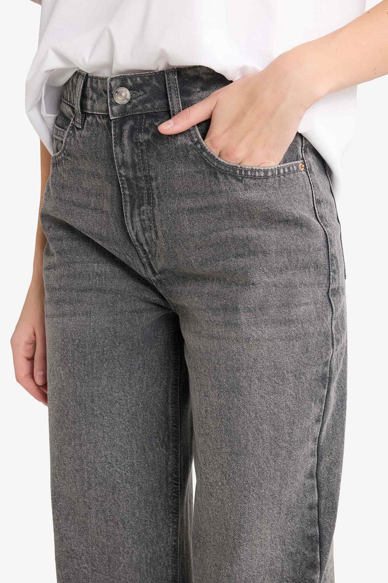DeFacto Grey Woman Straight Wide Leg High Waist Jeans Casual - Image 4
